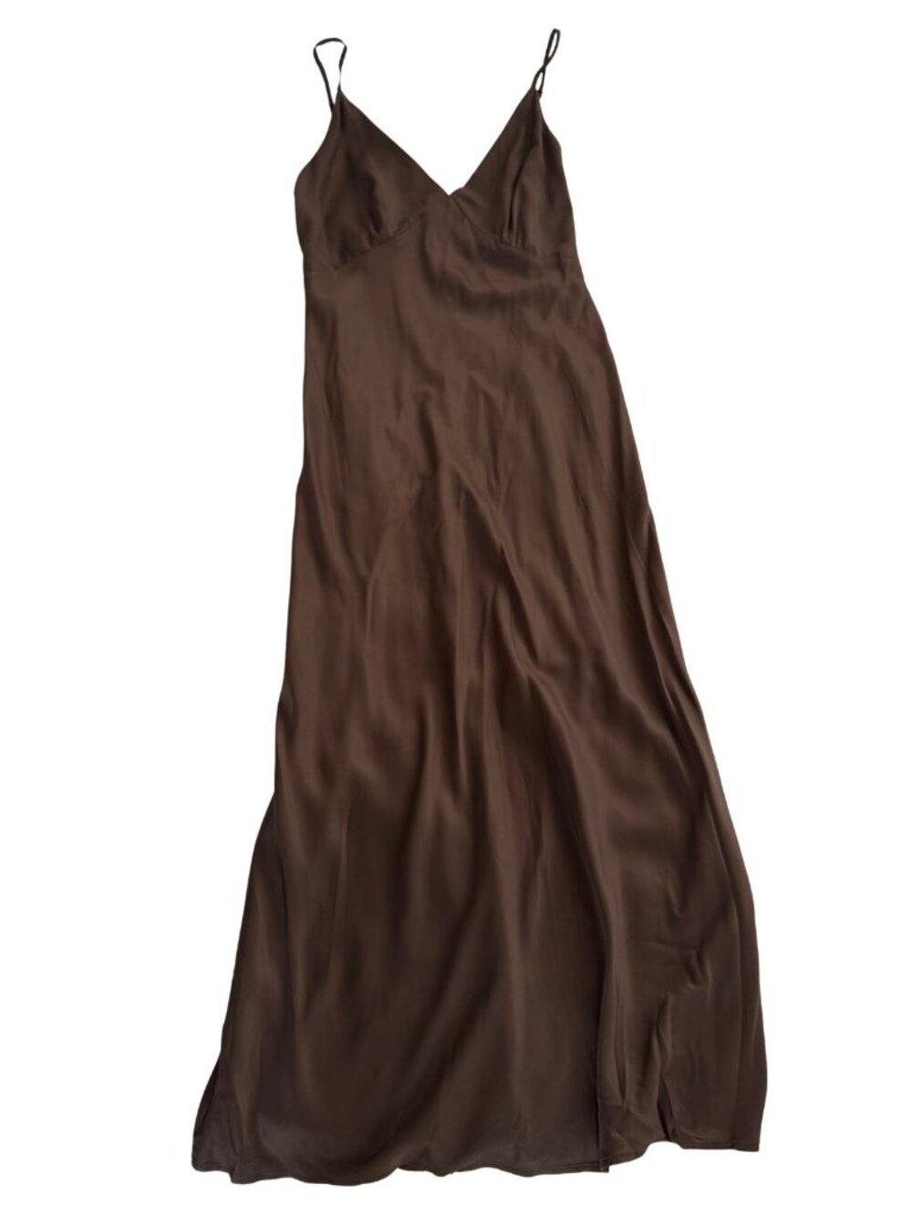 H&M Chocolate Brown Satin Slip Midi Dress - Size M